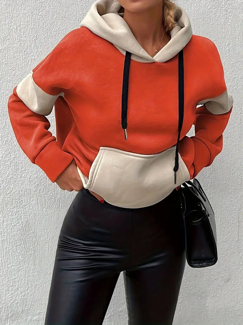 Marina - Sweatshirt med hætte, colour block-design og kængurulomme til kvinder