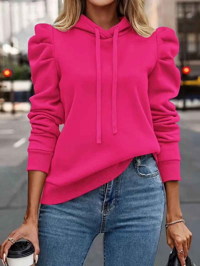 Laurel - Afslappet sweatshirt-hættetrøje med lange pufærmer