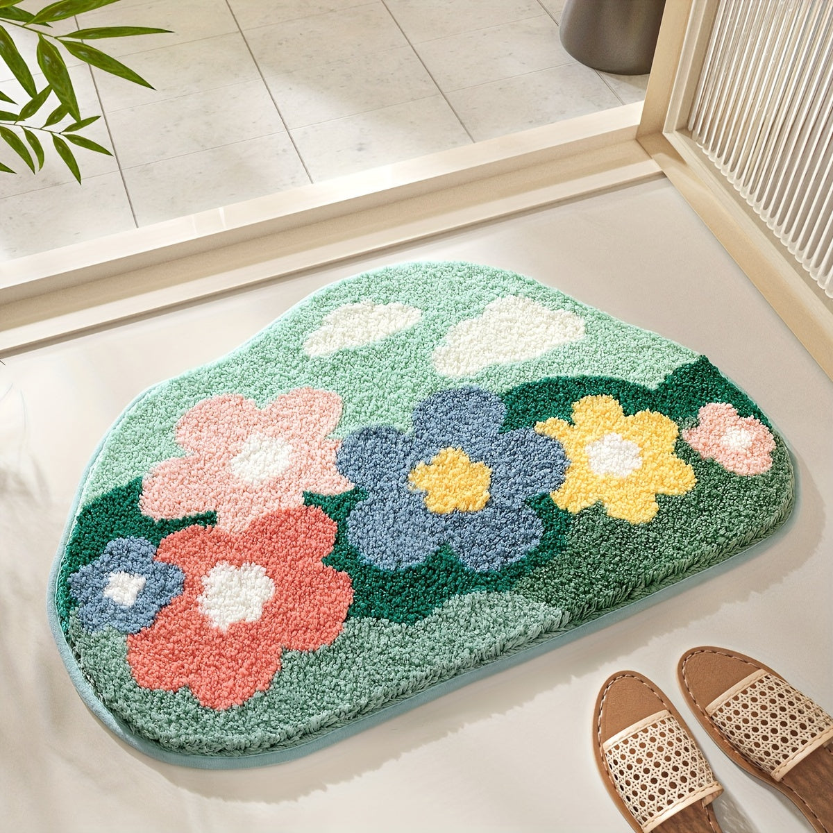 LuxeWave - Bademåtte med blomstermønster, ekstra blød og absorberende