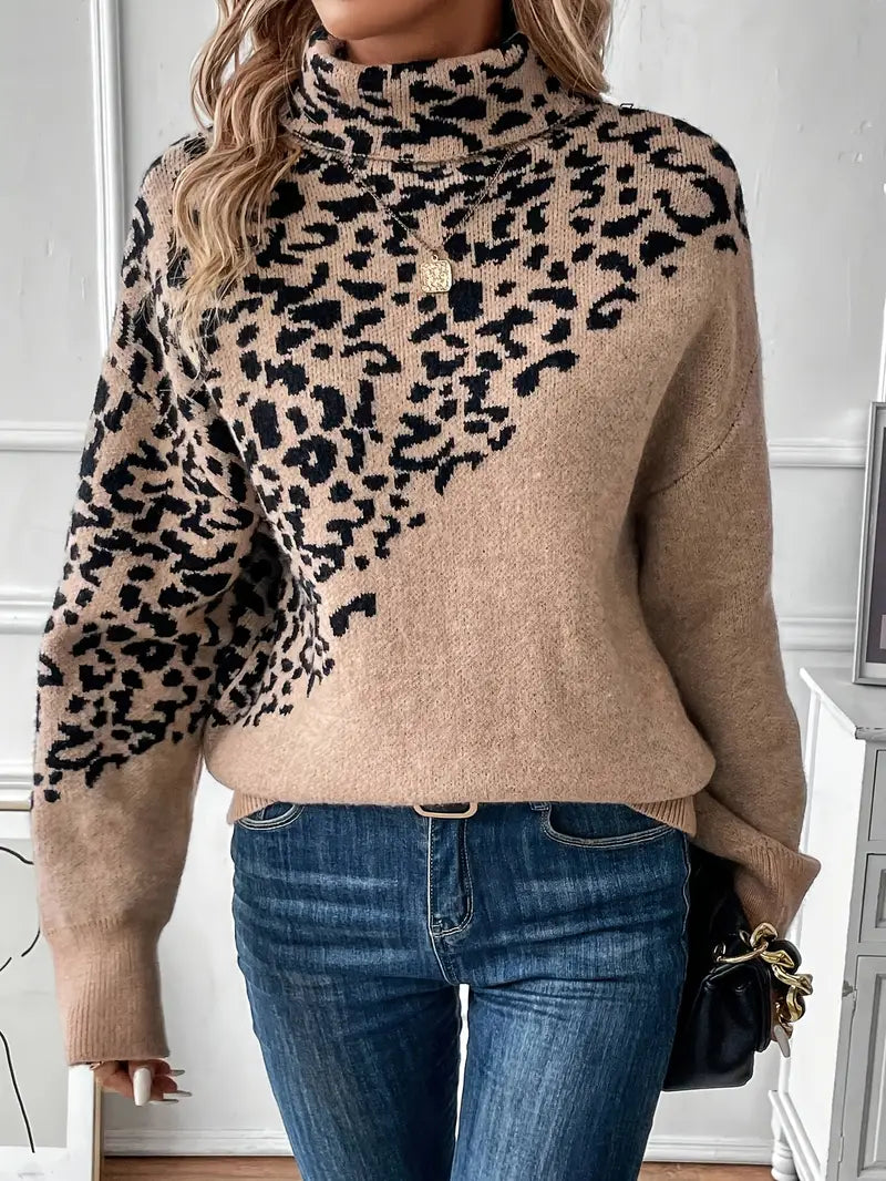 Kinsley - Jumper med leopardprint og rullekravetrøje