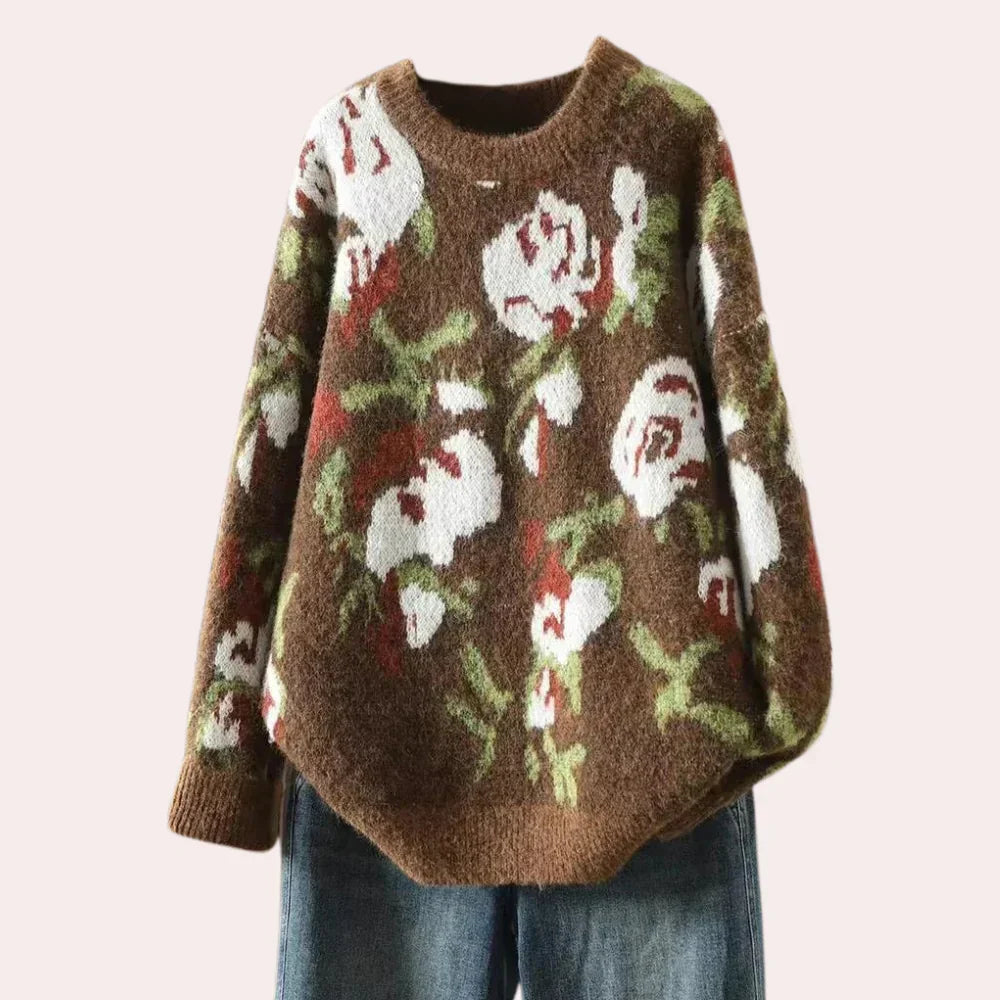 Gisella - strikket trøje med blomstermønster til kvinder