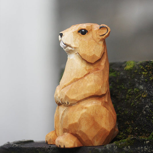 Håndmalet Trædyr Figur - Marmot i Miljøvenligt Træ, 10 cm Høj, Perfekt til Stue og Gaver-1