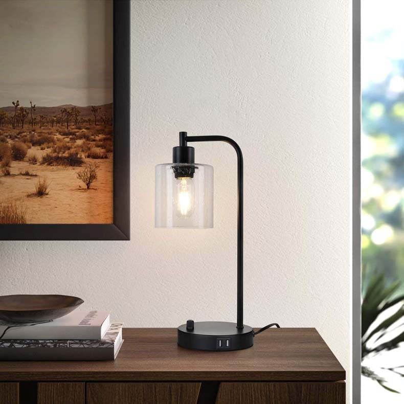 LumoStyle - Industriel sengelampe med dæmpbar LED og USB-porte