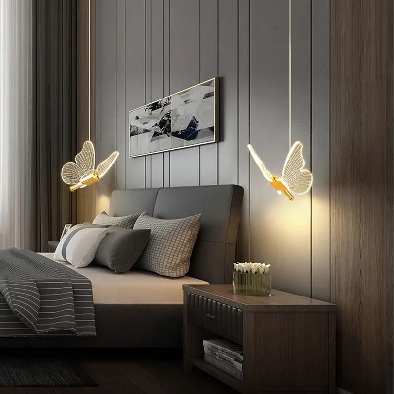 Moderne Vlinder Hængelampe med Justerbare Lysindstillinger – Elegant LED Belysning i Guld og Akryl, Dimmable Design-3