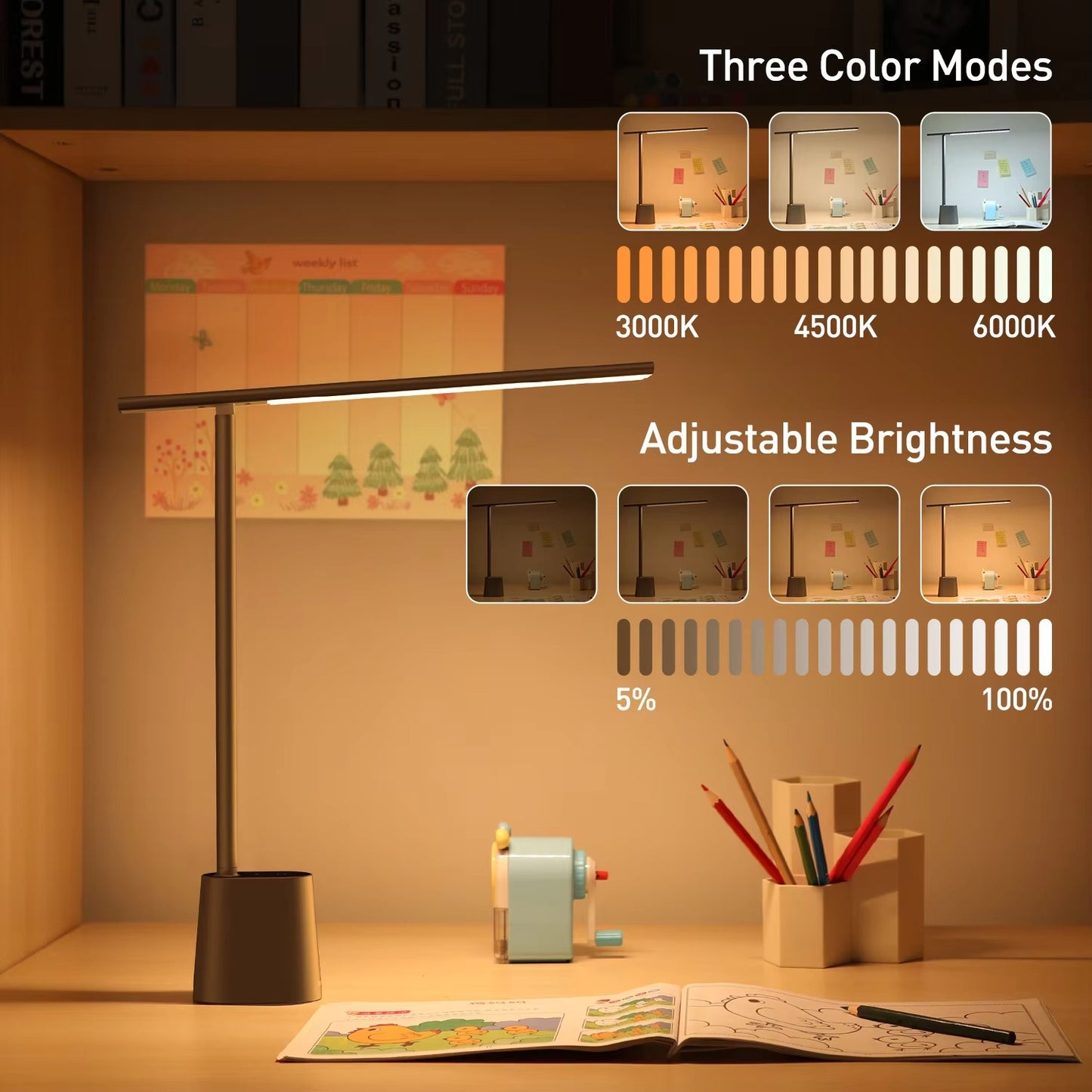 Baseus LED Bordlampe | Øjenbeskyttelse & Smart Lys | Dæmpbar Foldbar Studielampe