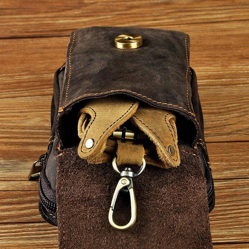 Bæltetaske Mænd i Ægte Læder – Praktisk Vintage Brun Waist Bag med Justerbar Taljebånd til Rejser og Hverdag-4