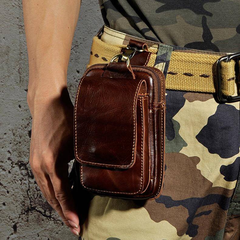 Bæltetaske Mænd i Ægte Læder – Praktisk Vintage Brun Waist Bag med Justerbar Taljebånd til Rejser og Hverdag-6