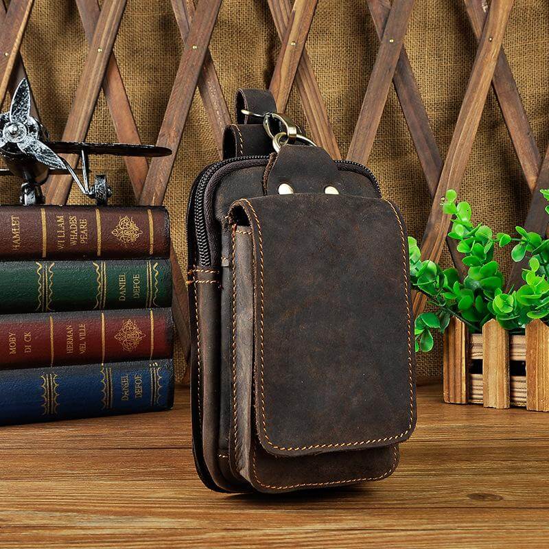 Bæltetaske Mænd i Ægte Læder – Praktisk Vintage Brun Waist Bag med Justerbar Taljebånd til Rejser og Hverdag-3