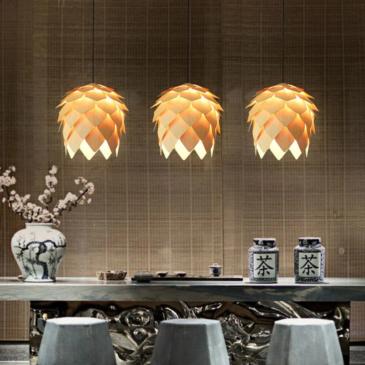 Moderne Hanglamp i Eiketræ med Fyrretræ Design – Varm Hvidt Lys til Spisestue og Stue-4