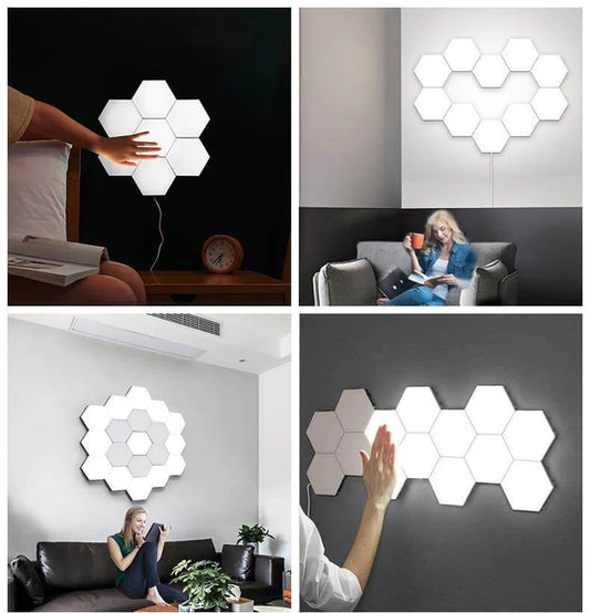 Modulære Hexagonale Væglampe med Berøringssensor og Justerbar Lysstyrke – Kreativ LED Vægdekoration-1