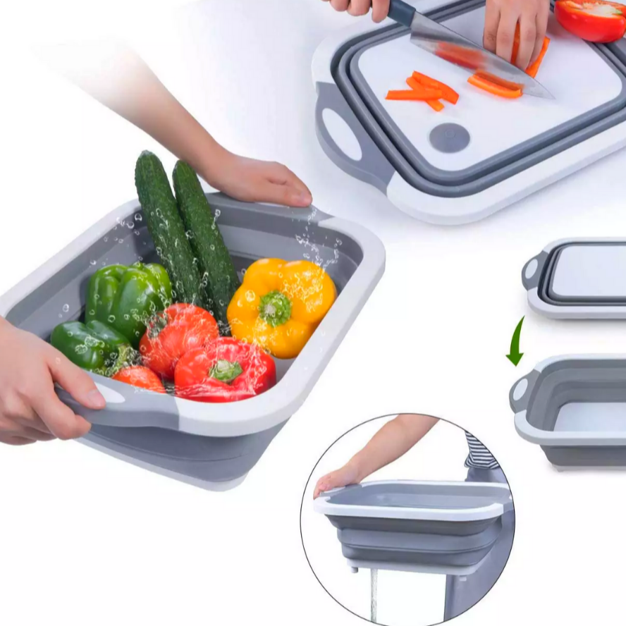 KitchenPro - 3-i-1 kurv til skærebræt
