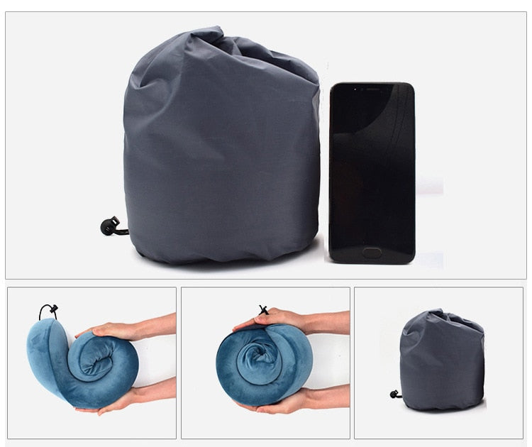Ergonomisk Nekkussen i Blødt Fløjl med Opbevaringspose – Kompakt Rejsekomfort, 28 x 14 x 30 cm, Letvægt 0,5 kg-5