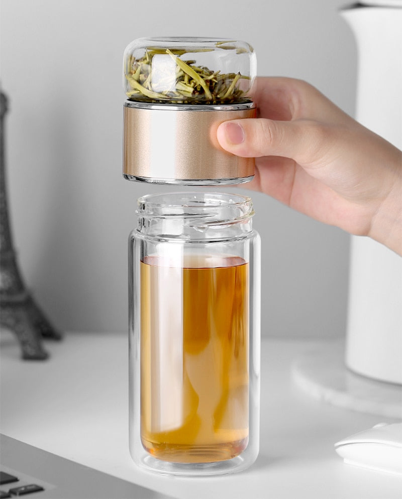 SteepEase - 2-i-1 stor dobbelt teflaske af glas