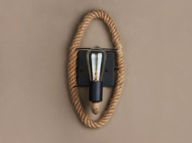 Vintage Touw Væglampe – Rustik Jern og Touw Design med E27 Fatning til Hyggelig Belysning-4