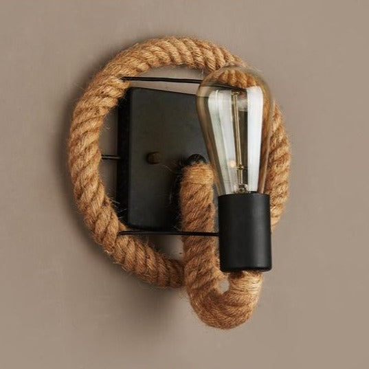 Vintage Touw Væglampe – Rustik Jern og Touw Design med E27 Fatning til Hyggelig Belysning-6
