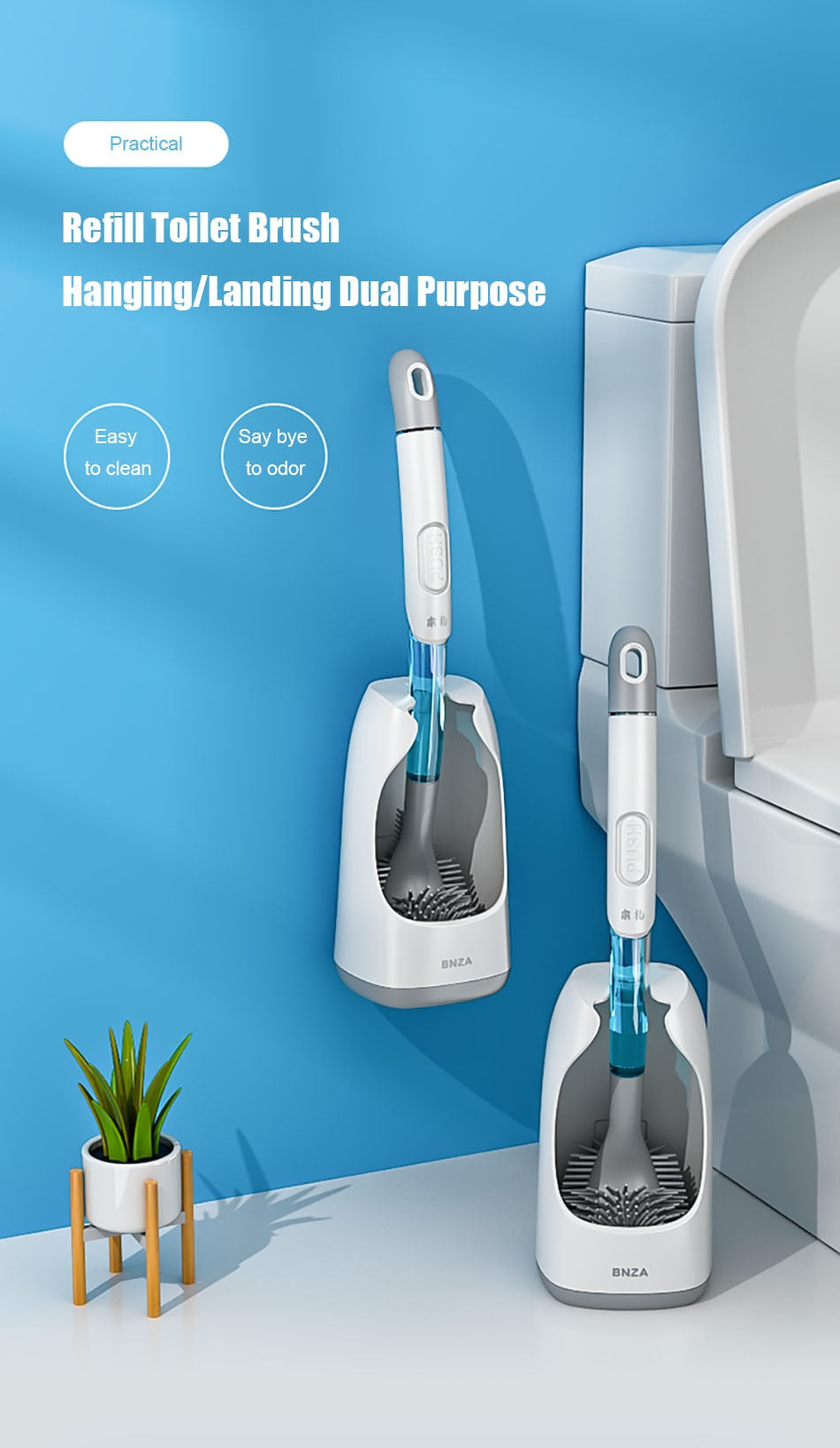 SaniClean - 2-i-1 sæbedispenser toiletbørste