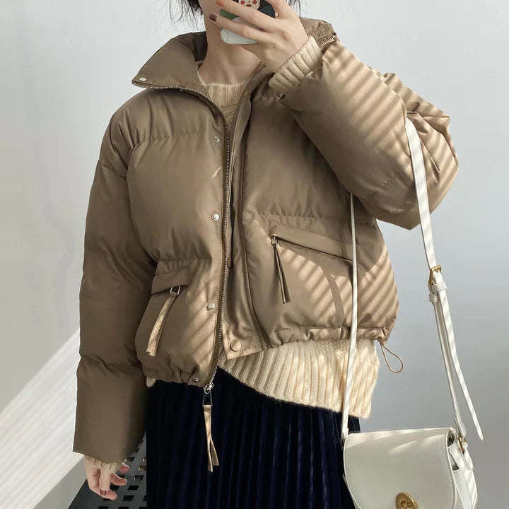 Maren - Cropped pufferjakke til damer med stand-up krave
