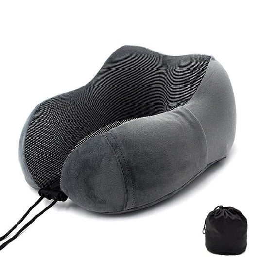 Ergonomisk Nekkussen i Blødt Fløjl med Opbevaringspose – Kompakt Rejsekomfort, 28 x 14 x 30 cm, Letvægt 0,5 kg-1