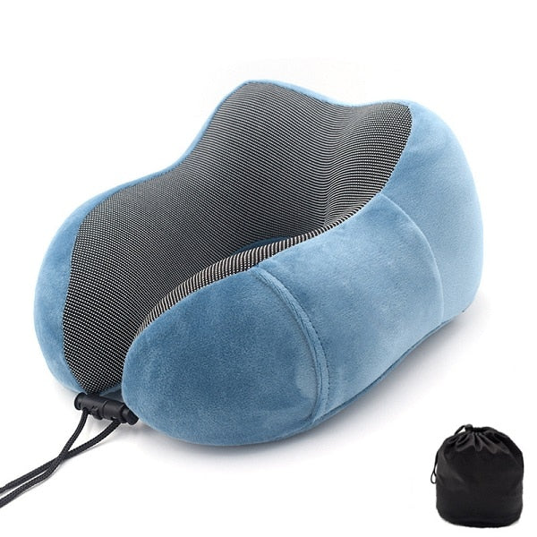 Ergonomisk Nekkussen i Blødt Fløjl med Opbevaringspose – Kompakt Rejsekomfort, 28 x 14 x 30 cm, Letvægt 0,5 kg-2