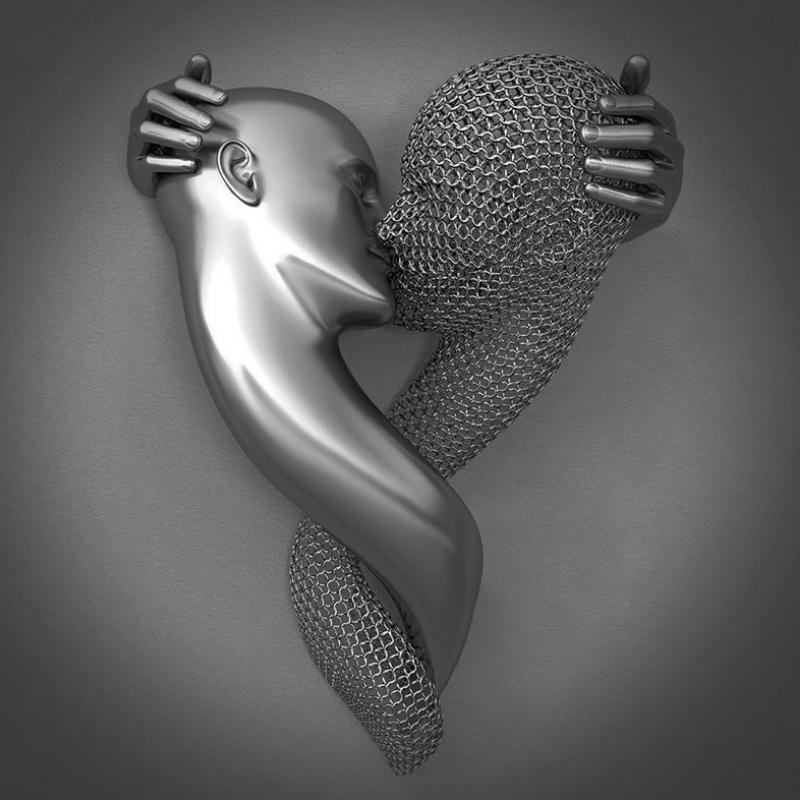 Variant image for Elegant Vægkunst i Gråtoner med Metal Figur – Romantisk Canvasbillede til Stue og Soveværelse-7