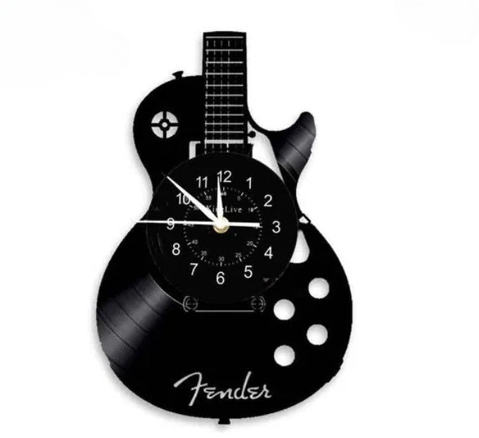 Gitaar Vinylplade Vægur – Unikt Design til Musikelskere, 30 cm, Sort, Quartz Urværk-2