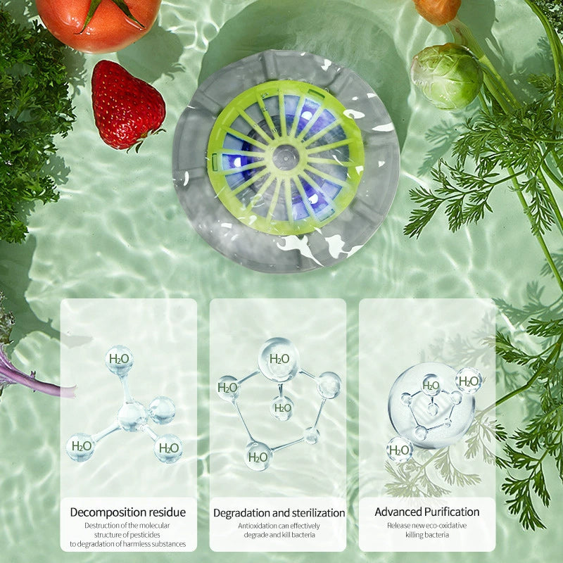 PureSpin Frugt- & Grøntsagsrenser | Kemikaliefri Hygiejne | USB Opladning | ABS & Silikone