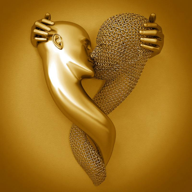 Variant image for Elegant Vægkunst i Gråtoner med Metal Figur – Romantisk Canvasbillede til Stue og Soveværelse-15