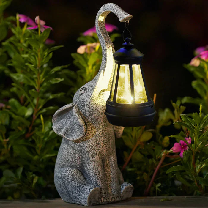 Solarlampe med Elefant Design – Energivenlig Udendørs Belysning med Automatisk Tænding og Varme Lys-5