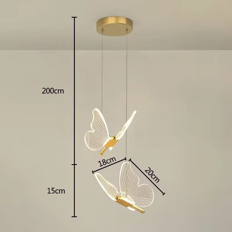 Moderne Vlinder Hængelampe med Justerbare Lysindstillinger – Elegant LED Belysning i Guld og Akryl, Dimmable Design-4