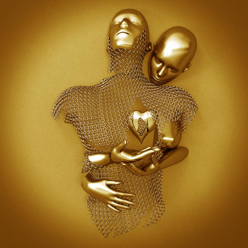 Elegant Vægkunst i Gråtoner med Metal Figur – Romantisk Canvasbillede til Stue og Soveværelse-6