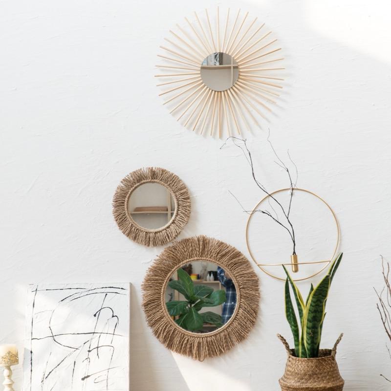 NaturAura - Dekorativt vægspejl i boho-hampereb