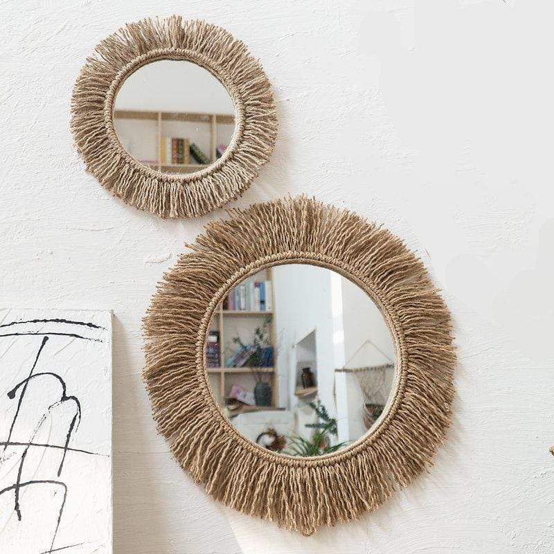 NaturAura - Dekorativt vægspejl i boho-hampereb