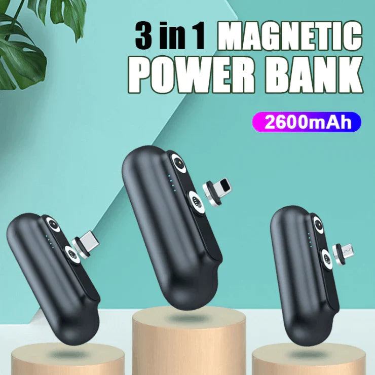 Bærbar Magnetisk Powerbank 2600mAh med USB-C, Micro USB og iOS Kompatibilitet – Letvægts Oplader til Rejser-6