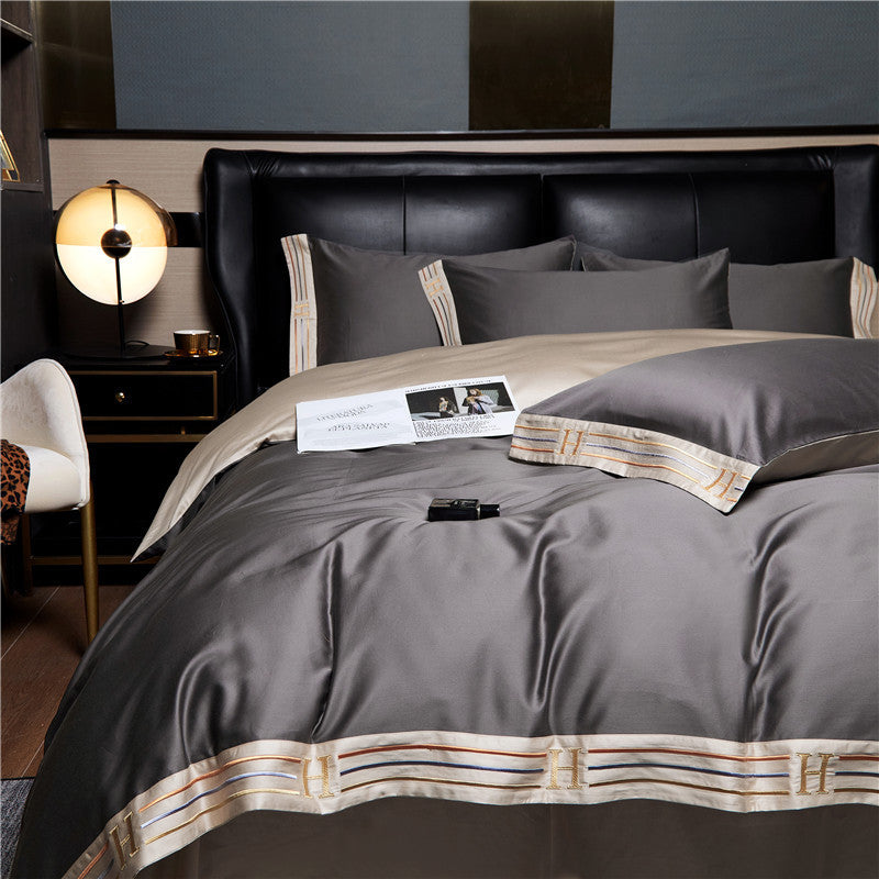 Luxanoir - Deluxe sengelinned i satinbomuld med broderi - 4-delt - LB7