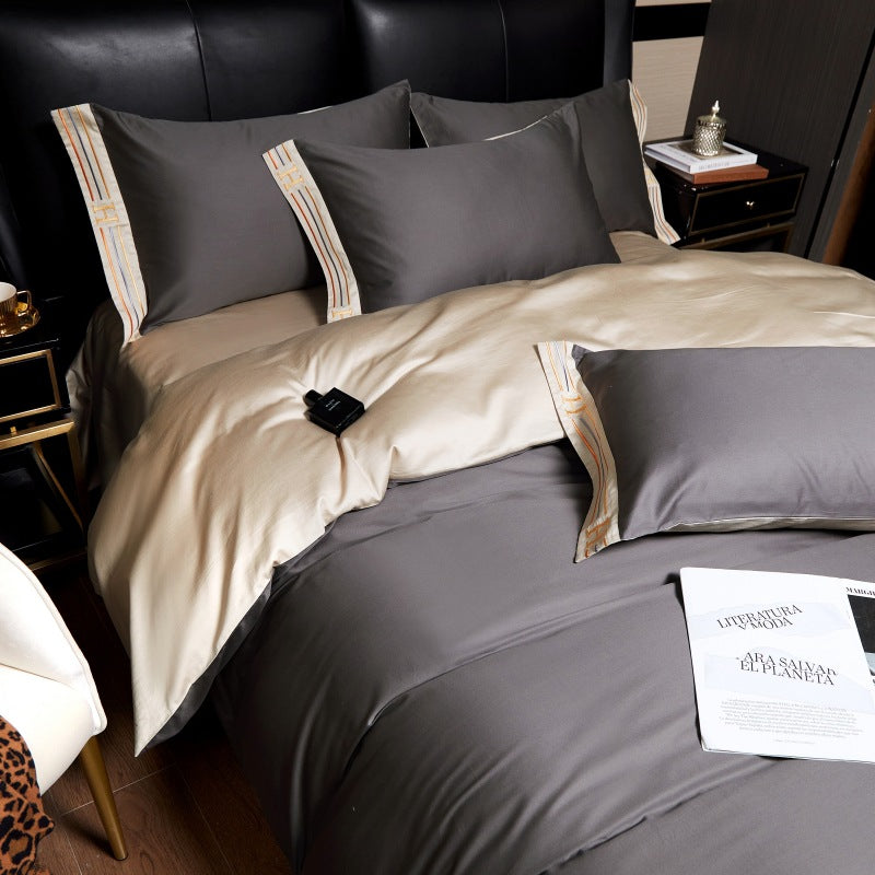 Luxanoir - Deluxe sengelinned i satinbomuld med broderi - 4-delt - LB7