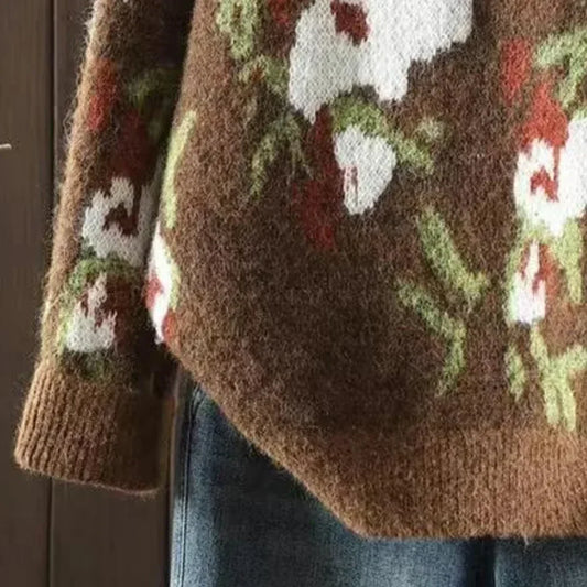Gisella - strikket trøje med blomstermønster til kvinder